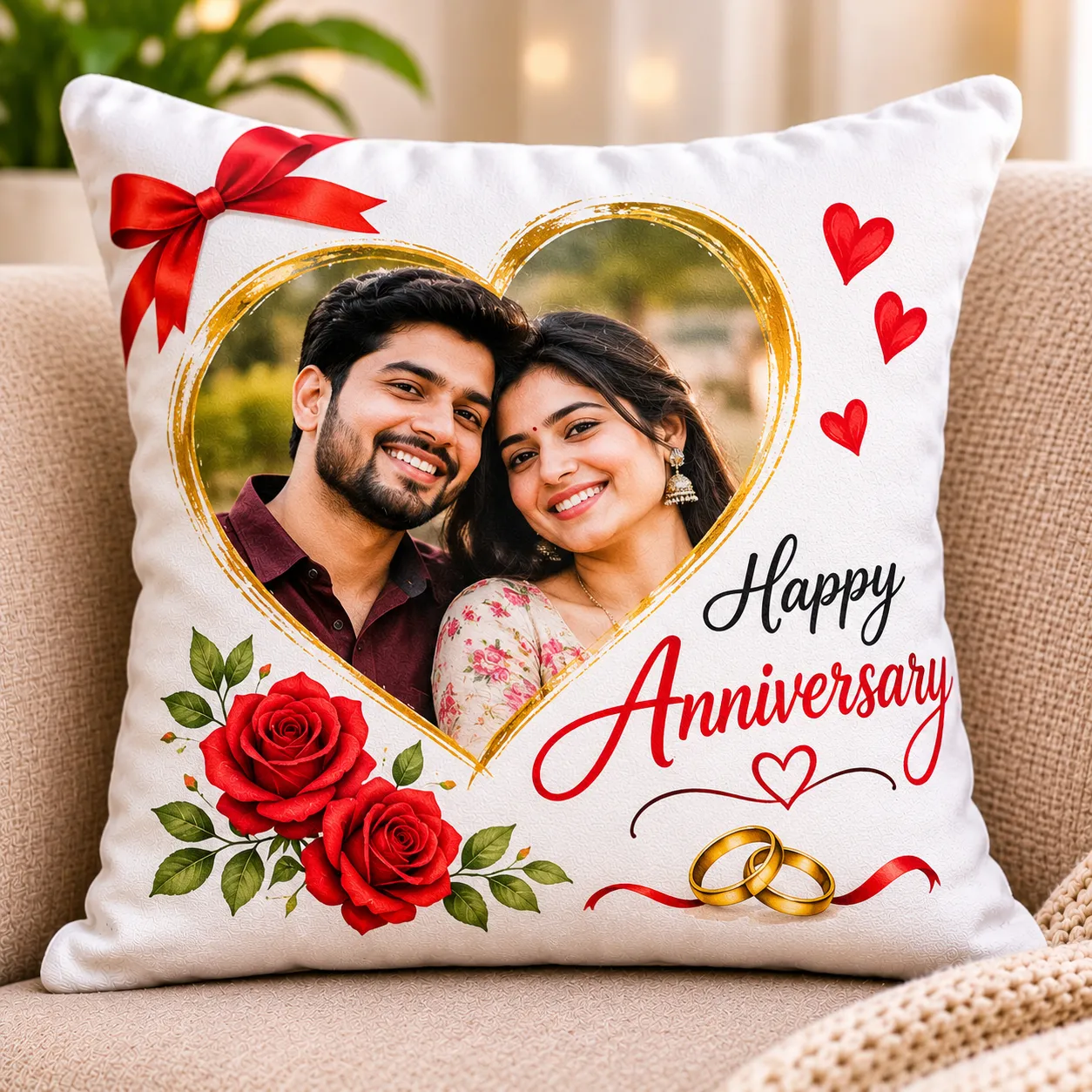 Custom couple photo cushion for anniversary gifting