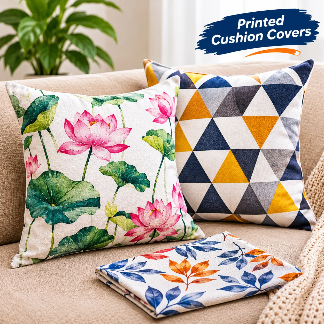 Custom printed cushion cover with decorative artwork