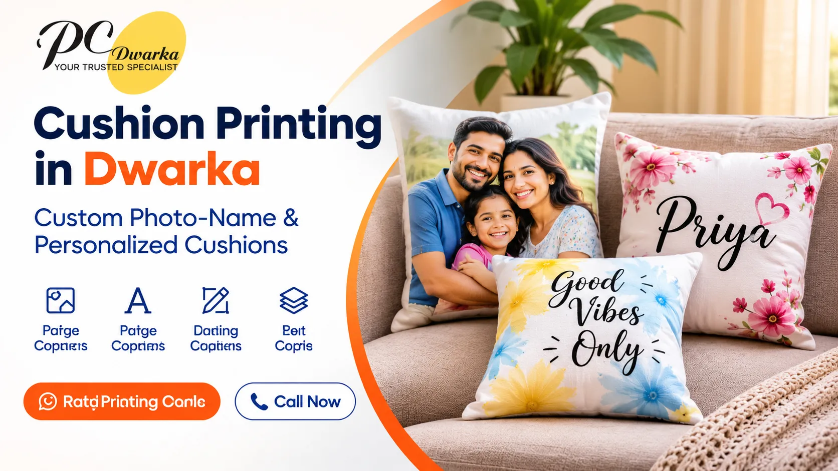 Custom photo cushion printing service at Print Centre Dwarka, New Delhi