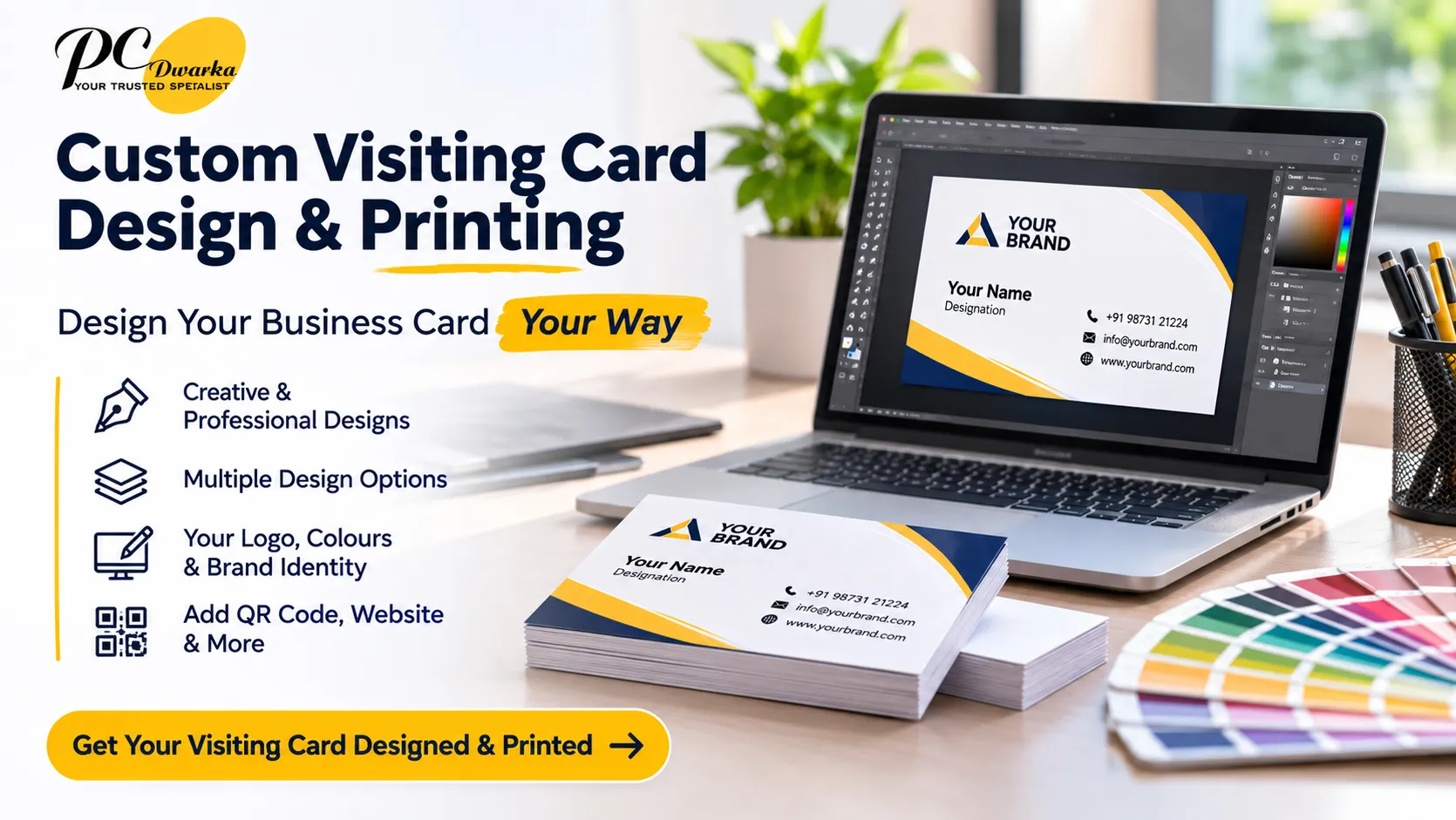 Business card artwork being checked before printing