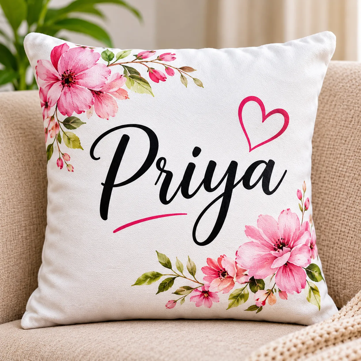 Personalised cushion featuring custom name and text design