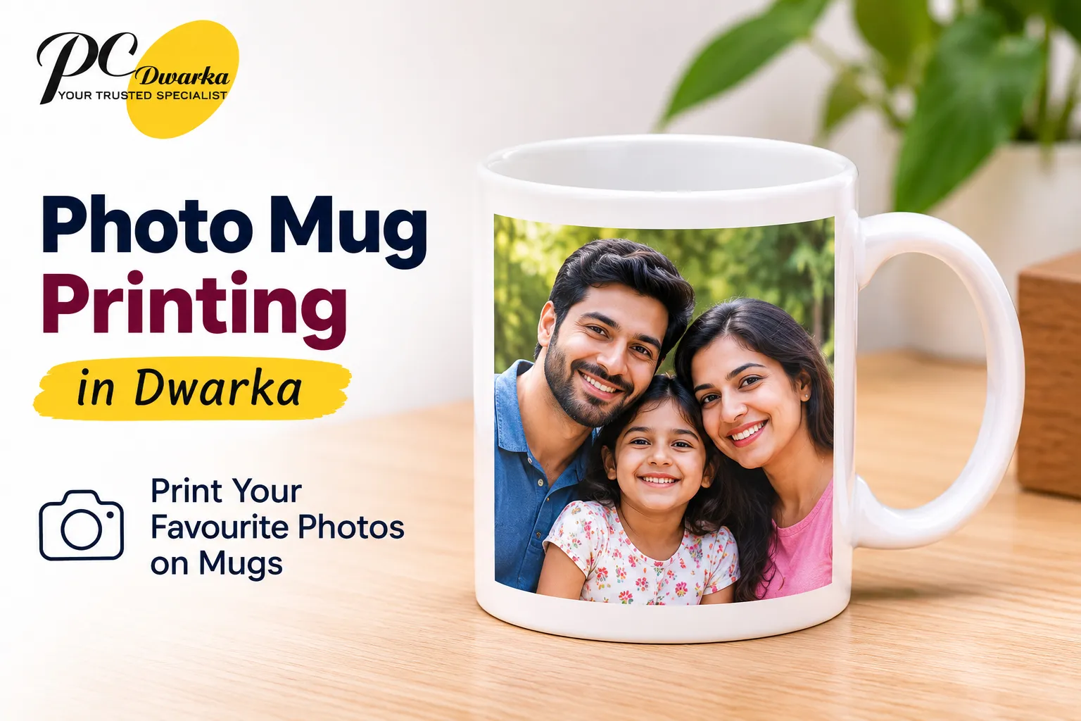 Personalised photo mug printing in Dwarka with a custom photograph on a ceramic mug.